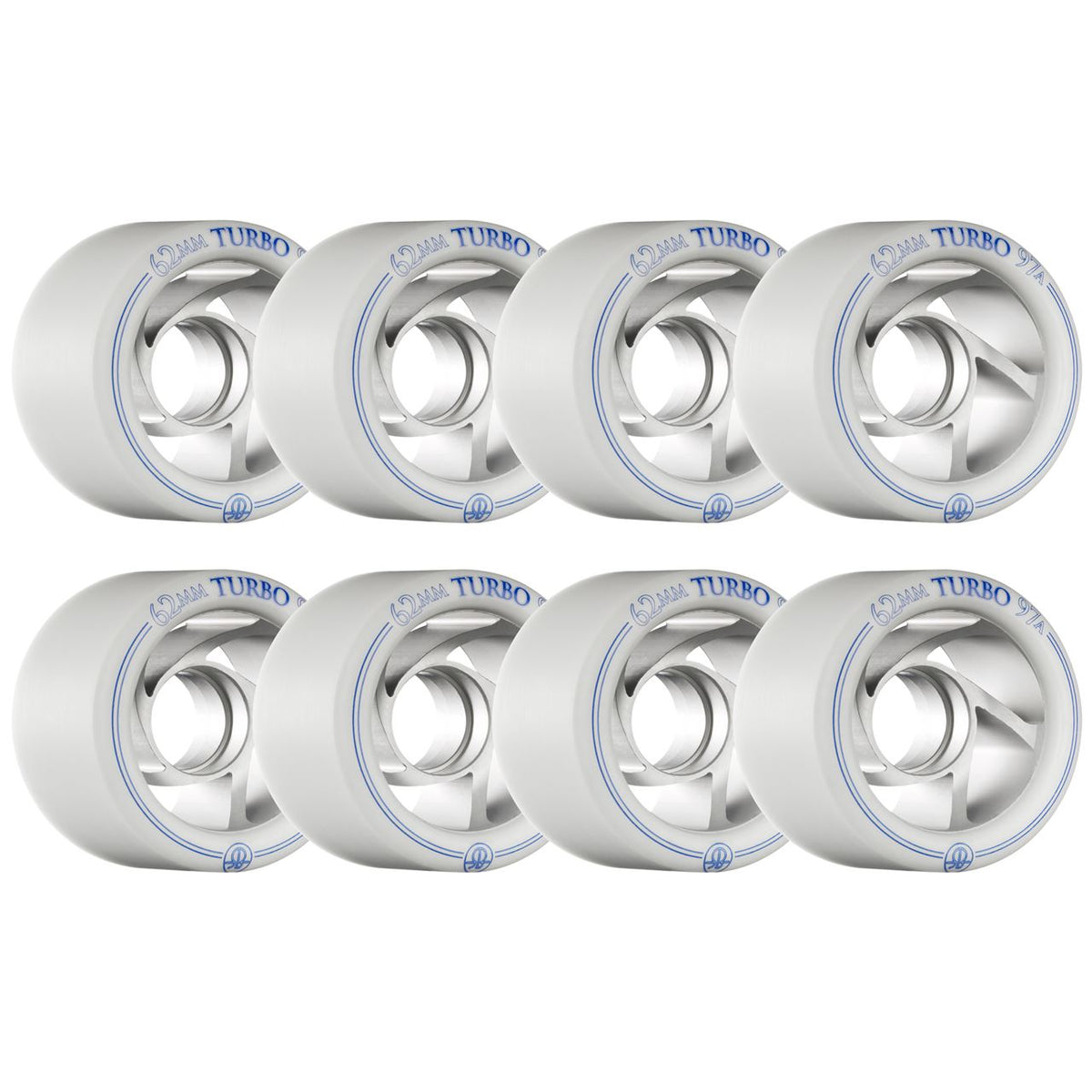 Rollerbones Turbo Hub Aluminium Wheels White 62mm/97a 8 Pack – Ripped Knees
