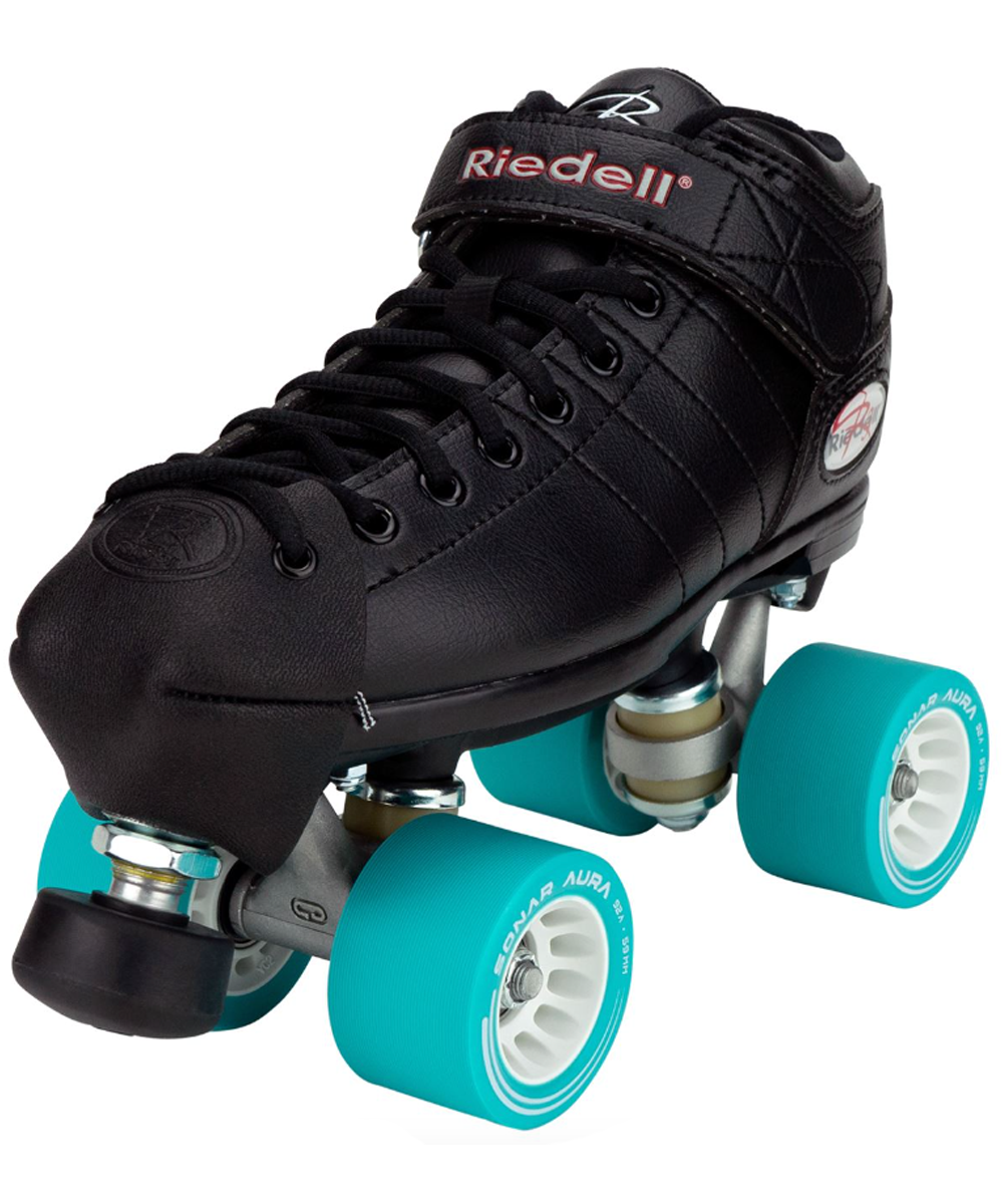 Riedell R3 Roller Derby Skates Black Aura Blue 92a Medium Ripped Knees